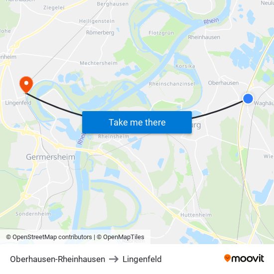 Oberhausen-Rheinhausen to Lingenfeld map