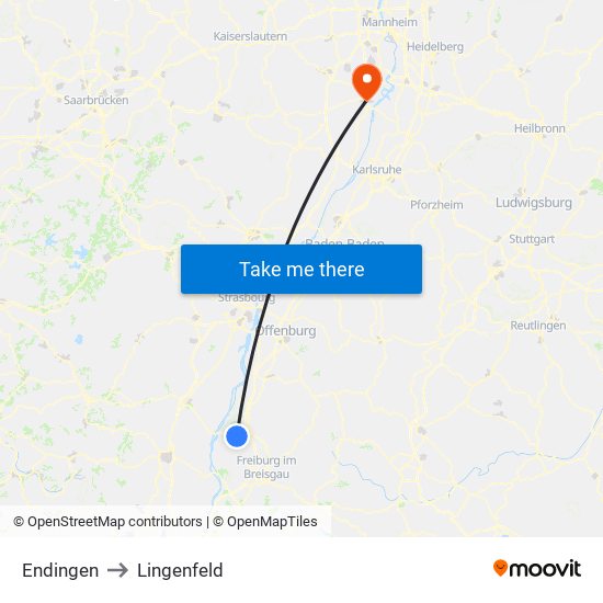 Endingen to Lingenfeld map