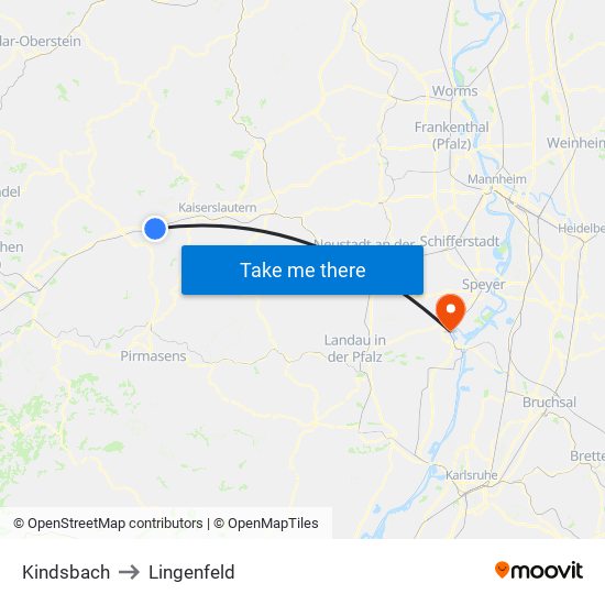 Kindsbach to Lingenfeld map