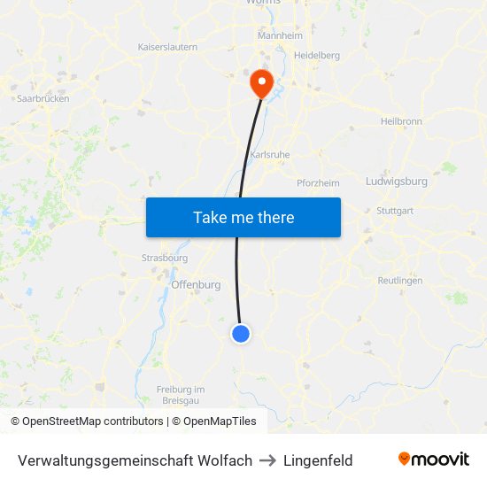 Verwaltungsgemeinschaft Wolfach to Lingenfeld map
