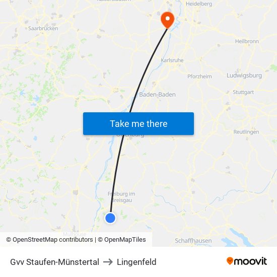 Gvv Staufen-Münstertal to Lingenfeld map
