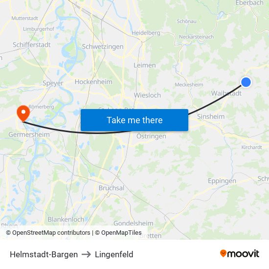 Helmstadt-Bargen to Lingenfeld map