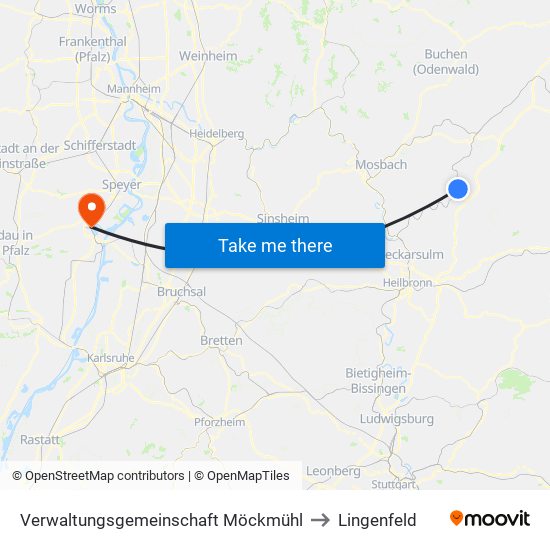 Verwaltungsgemeinschaft Möckmühl to Lingenfeld map