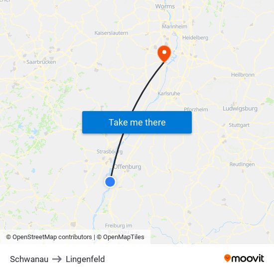 Schwanau to Lingenfeld map