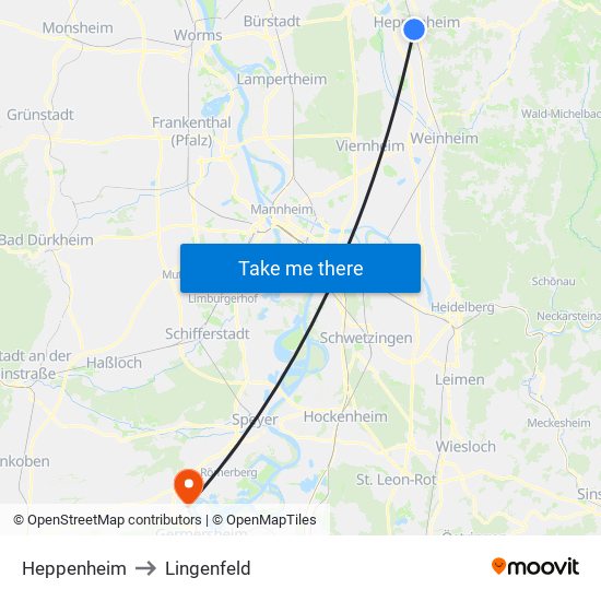 Heppenheim to Lingenfeld map