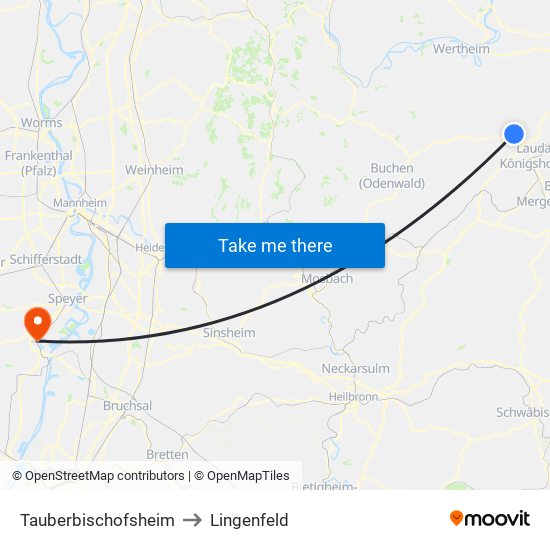 Tauberbischofsheim to Lingenfeld map