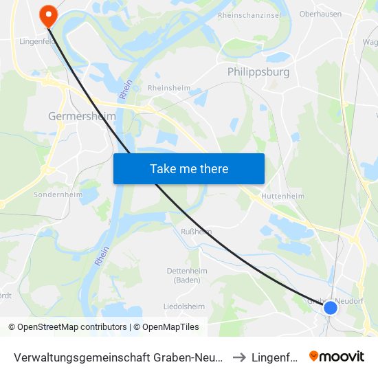 Verwaltungsgemeinschaft Graben-Neudorf to Lingenfeld map