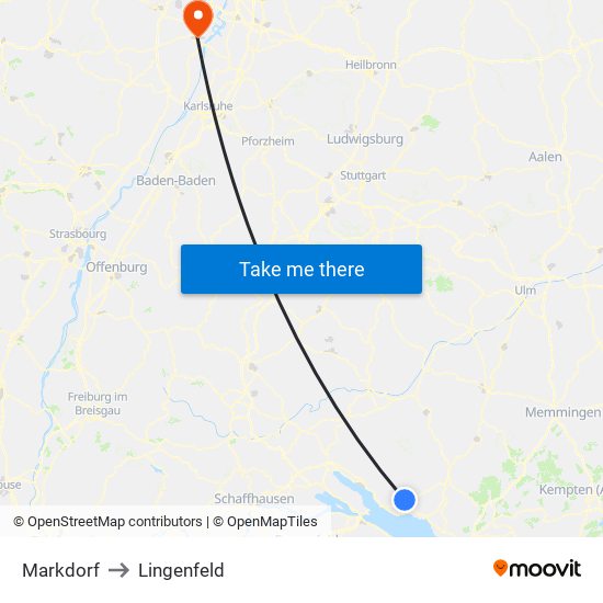 Markdorf to Lingenfeld map