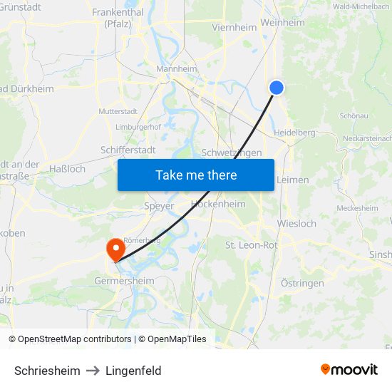 Schriesheim to Lingenfeld map