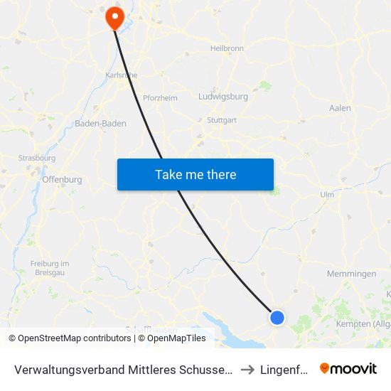 Verwaltungsverband Mittleres Schussental to Lingenfeld map