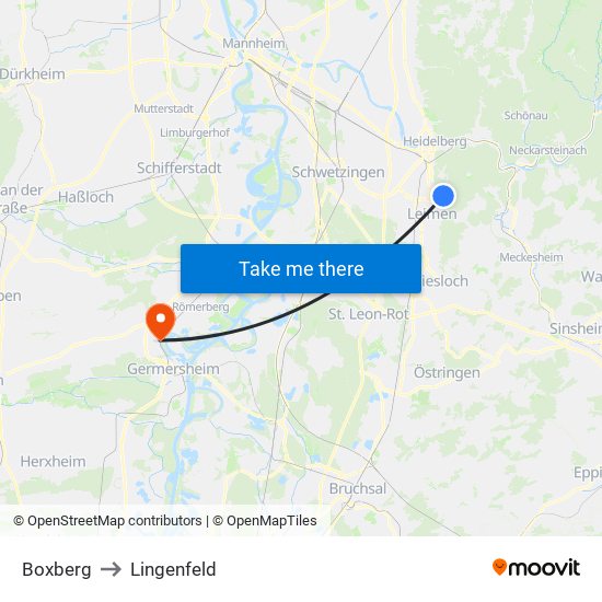 Boxberg to Lingenfeld map