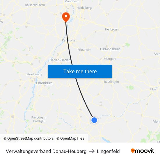 Verwaltungsverband Donau-Heuberg to Lingenfeld map