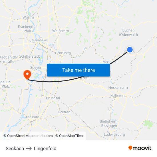 Seckach to Lingenfeld map