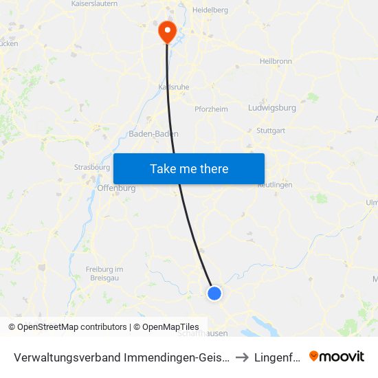 Verwaltungsverband Immendingen-Geisingen to Lingenfeld map