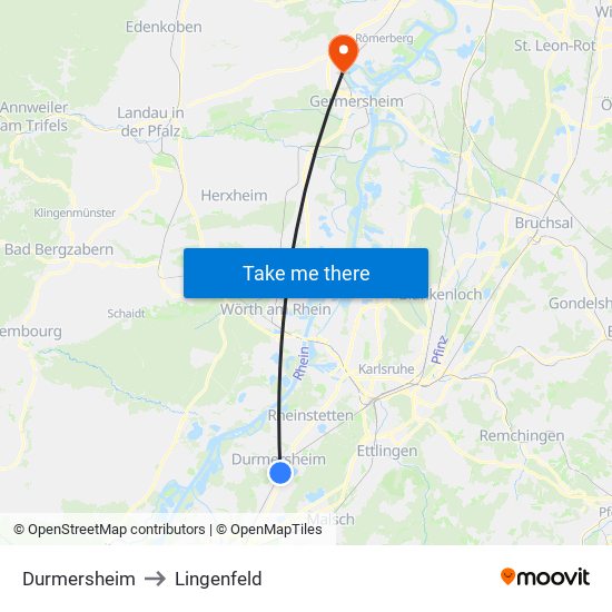 Durmersheim to Lingenfeld map