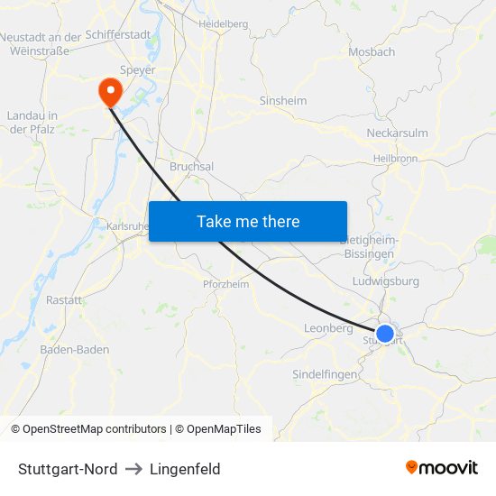 Stuttgart-Nord to Lingenfeld map