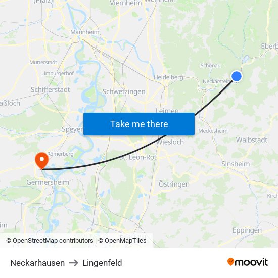 Neckarhausen to Lingenfeld map