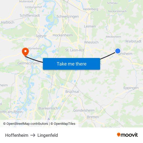 Hoffenheim to Lingenfeld map