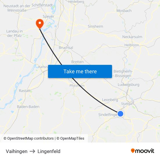 Vaihingen to Lingenfeld map