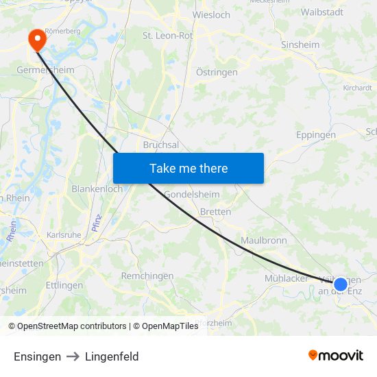 Ensingen to Lingenfeld map