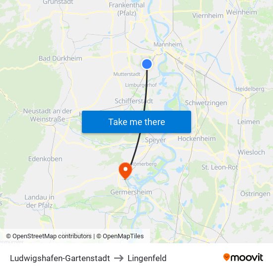 Ludwigshafen-Gartenstadt to Lingenfeld map