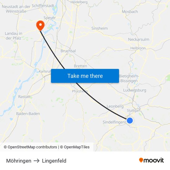 Möhringen to Lingenfeld map