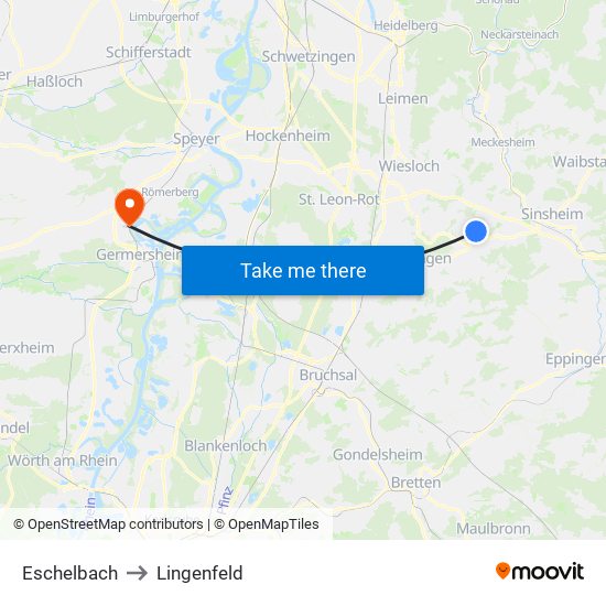 Eschelbach to Lingenfeld map