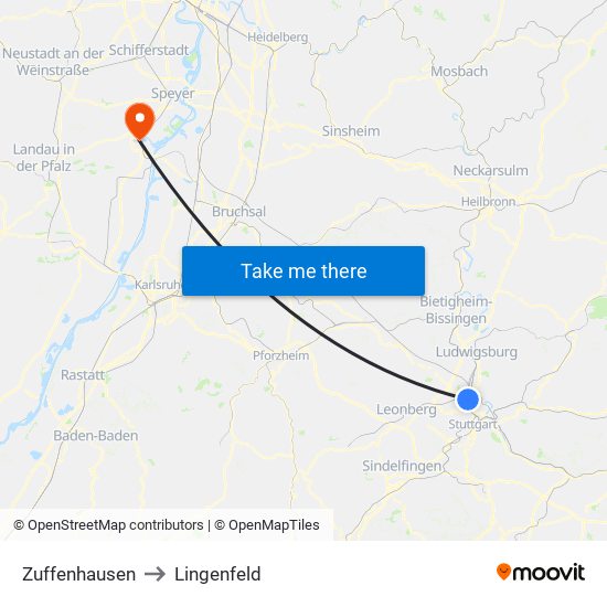 Zuffenhausen to Lingenfeld map