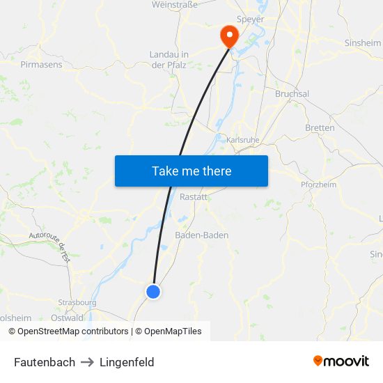 Fautenbach to Lingenfeld map