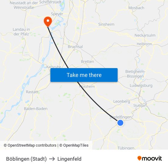 Böblingen (Stadt) to Lingenfeld map