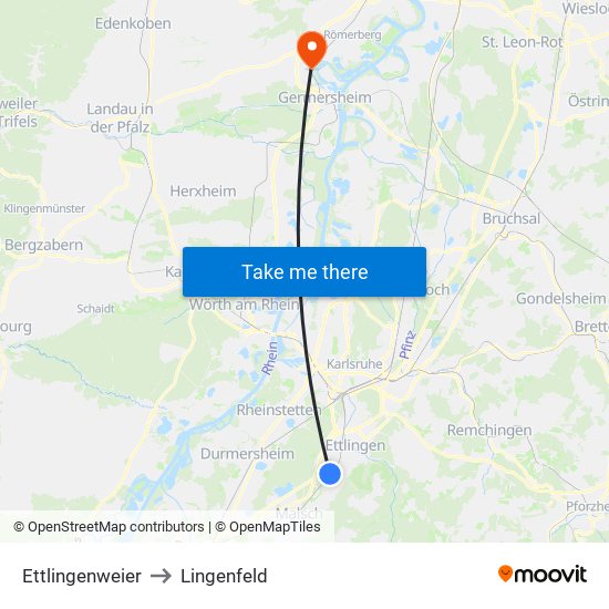 Ettlingenweier to Lingenfeld map