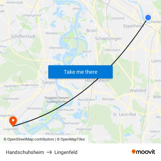 Handschuhsheim to Lingenfeld map