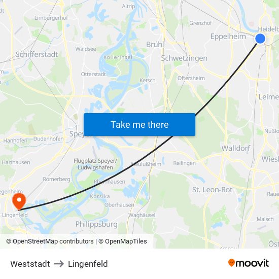 Weststadt to Lingenfeld map