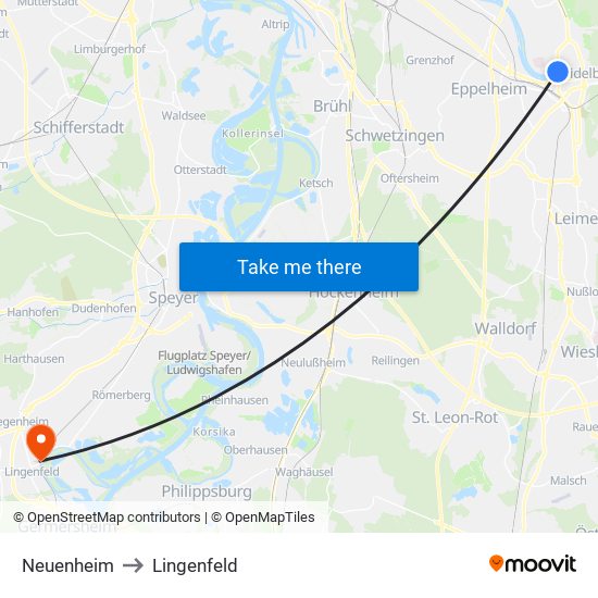 Neuenheim to Lingenfeld map