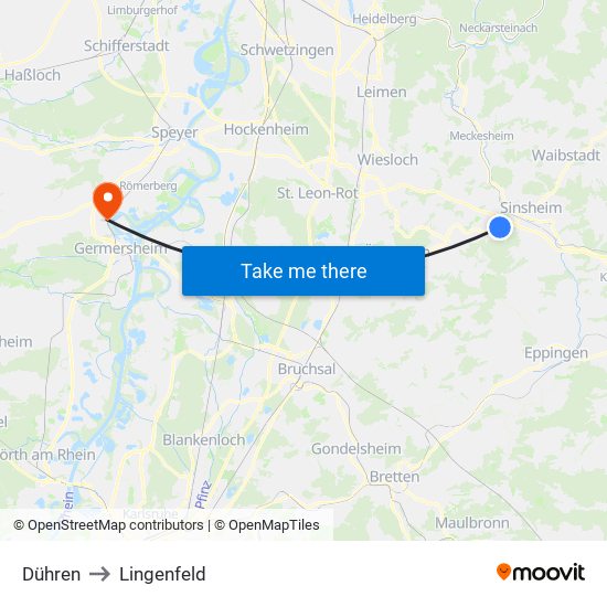 Dühren to Lingenfeld map