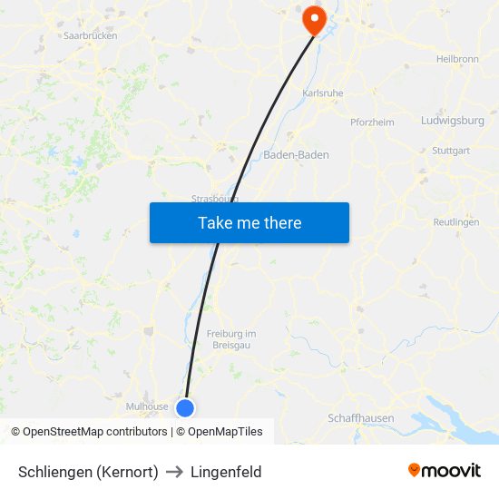 Schliengen (Kernort) to Lingenfeld map