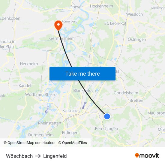 Wöschbach to Lingenfeld map