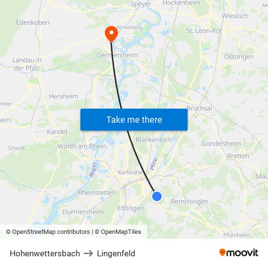 Hohenwettersbach to Lingenfeld map