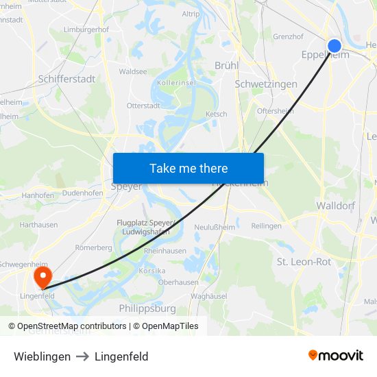 Wieblingen to Lingenfeld map