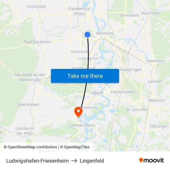 Ludwigshafen-Friesenheim to Lingenfeld map