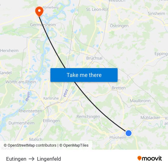 Eutingen to Lingenfeld map