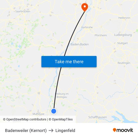 Badenweiler (Kernort) to Lingenfeld map