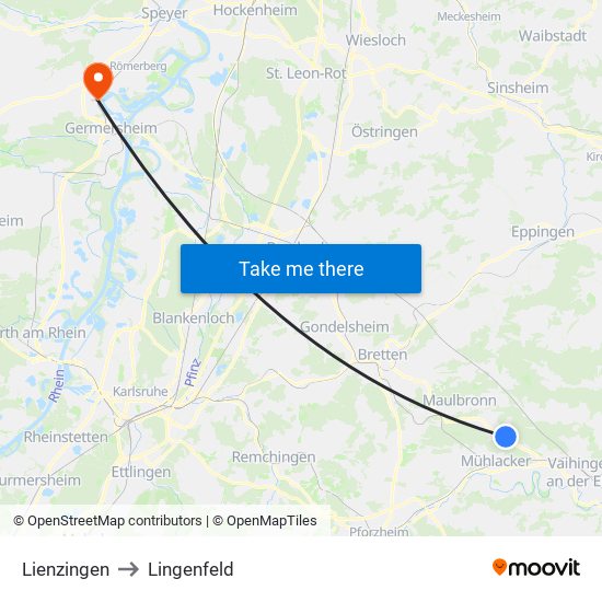 Lienzingen to Lingenfeld map