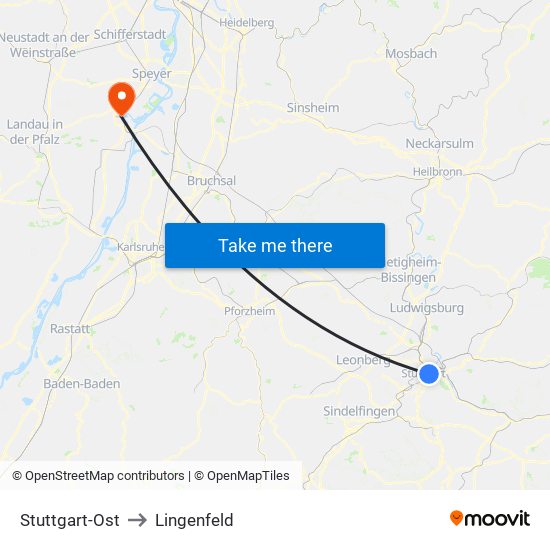 Stuttgart-Ost to Lingenfeld map