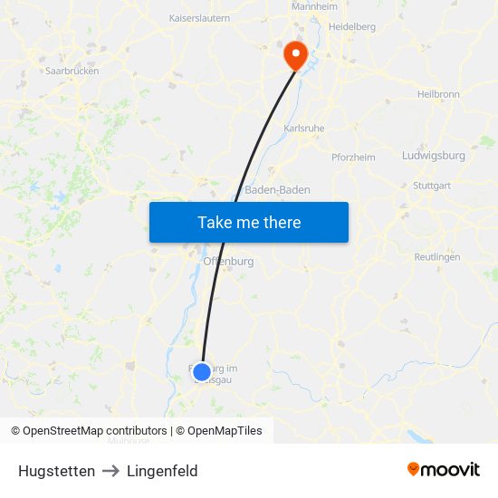 Hugstetten to Lingenfeld map