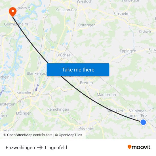 Enzweihingen to Lingenfeld map