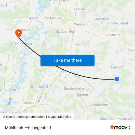 Mühlbach to Lingenfeld map