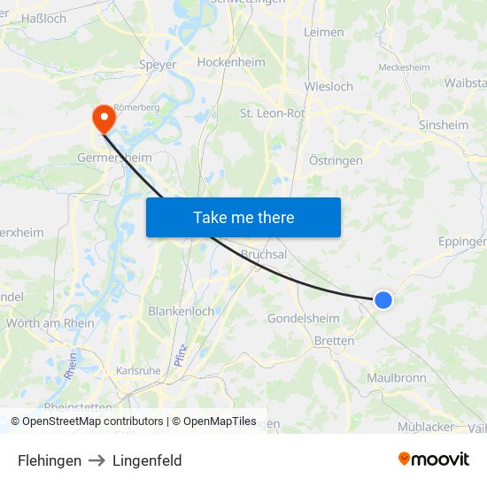 Flehingen to Lingenfeld map