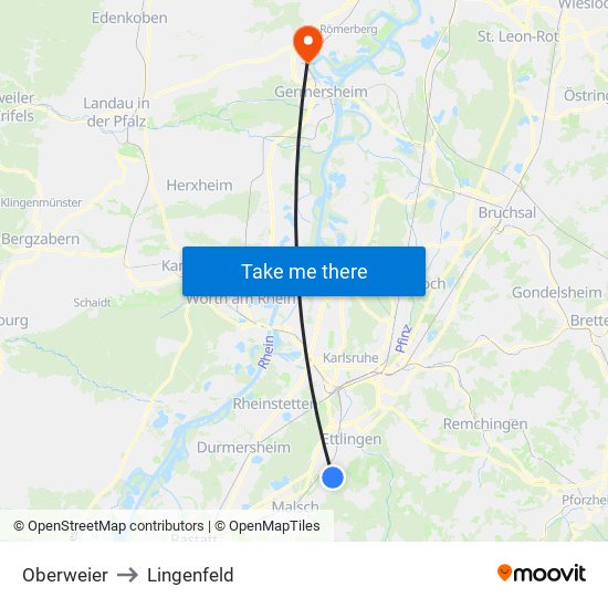 Oberweier to Lingenfeld map