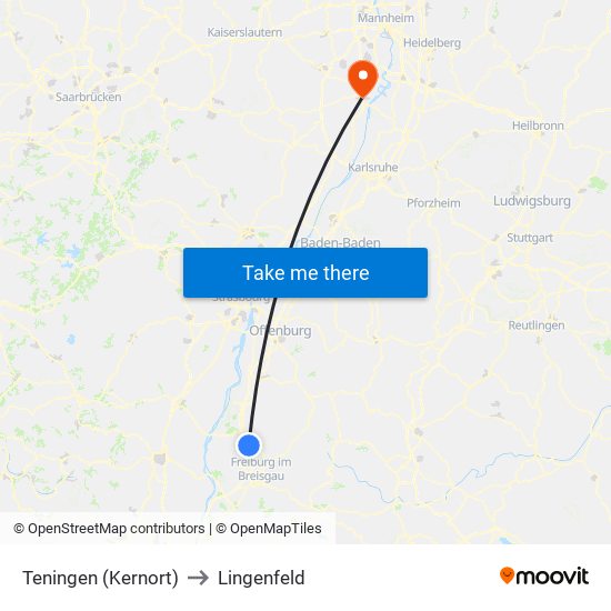 Teningen (Kernort) to Lingenfeld map